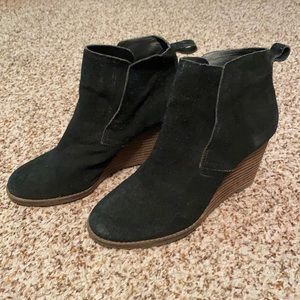 Lucky Brand Leather Suede Wedge Bootie Black 6.5